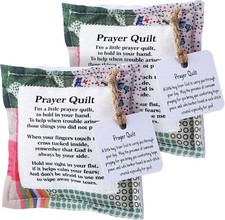 2 PC Mini Prayer Quilt with Cross Inside, Vintage Pocket Scripture 4x4" New