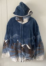 Vtg Denali Hooded Fleece Jacket Sz Medium Ski Mountain Village Navy Usa *read