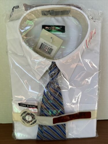 Vintage Cotler Boy's Button Down Long Sleeve White Shirt & Striped Tie Sz 7 NEW