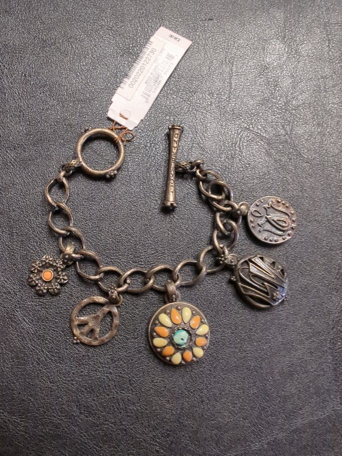 Lucky Brand Brass Drop Charm Adjustable Bangle Bracelet  