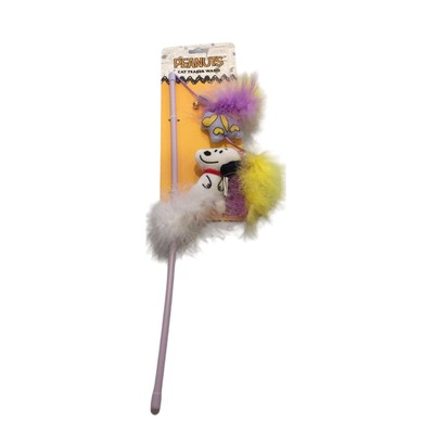 Peanuts Snoopy Cat Teaser Lilac Catnip Wand Feathers Lilac Yellow Bells Butterfl