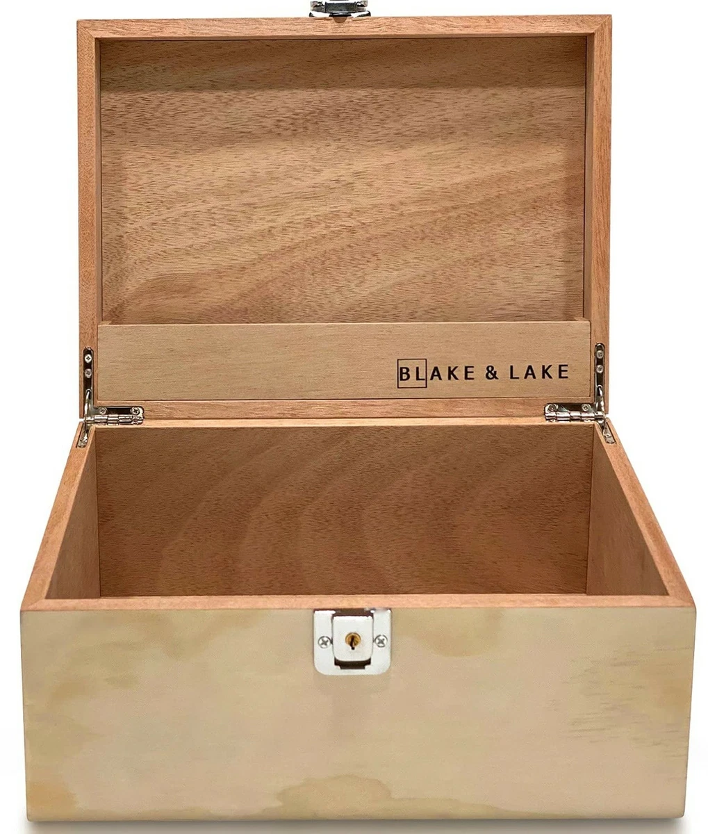 Large Locking Wood Storage Box - Wooden Box with Hinged Lid and Lock and  Key