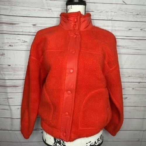 Old Navy Fleece Jacket Womens Small Active W/ Pockets Orange Snap up New - Picture 2 of 8