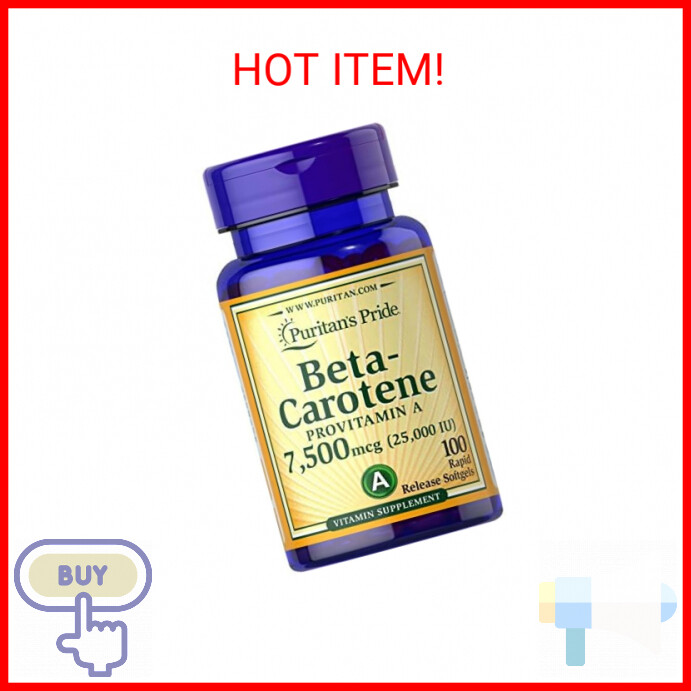 Puritan's Pride Beta Carotene Provitamin A 7,500mcg (25,000 IU), Vitamin Supplem