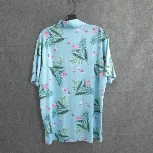 Polo Bad Birdie uomo grande floreale hawaiana manica corta golf elasticizzata blu - Foto 4 di 15