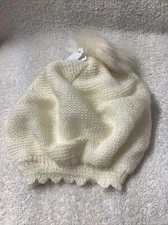 INFANT IVORY KNIT HAT WITH COTTON LINING AND FUR POM EDGEHILL COLLECTION NWT