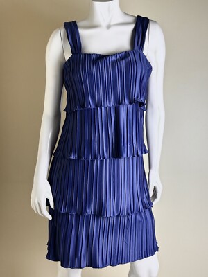 DKNY Pliss Pleated Tiered Satin Dress in Berry Blue at Nordstrom Rack, Size 10
