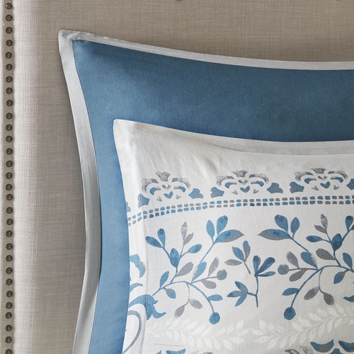 Elegante piumino cotone reversibile grigio navy bohémien set 8 pz Cal King Queen - Foto 9 di 12