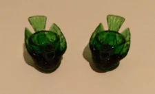 Set of 2 Green Glass Bird w Berry Salt Cellar Dishes.