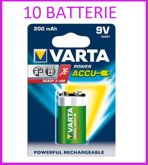 10 batterie pile Transistor 9V ricaricabili VARTA 9 Volt E-Block 200mAh 56722