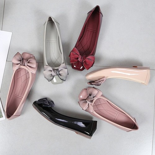 Spitz zulaufende flache Damenschuhe Schleife Lackleder Ballerina flache Schuhe - Bild 13 von 29