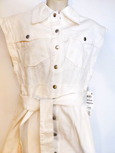 Culpos X INC Denim Dress Silver Snap Buttons Pockets White SIZE MEDIUM NWT - Picture 2 of 13