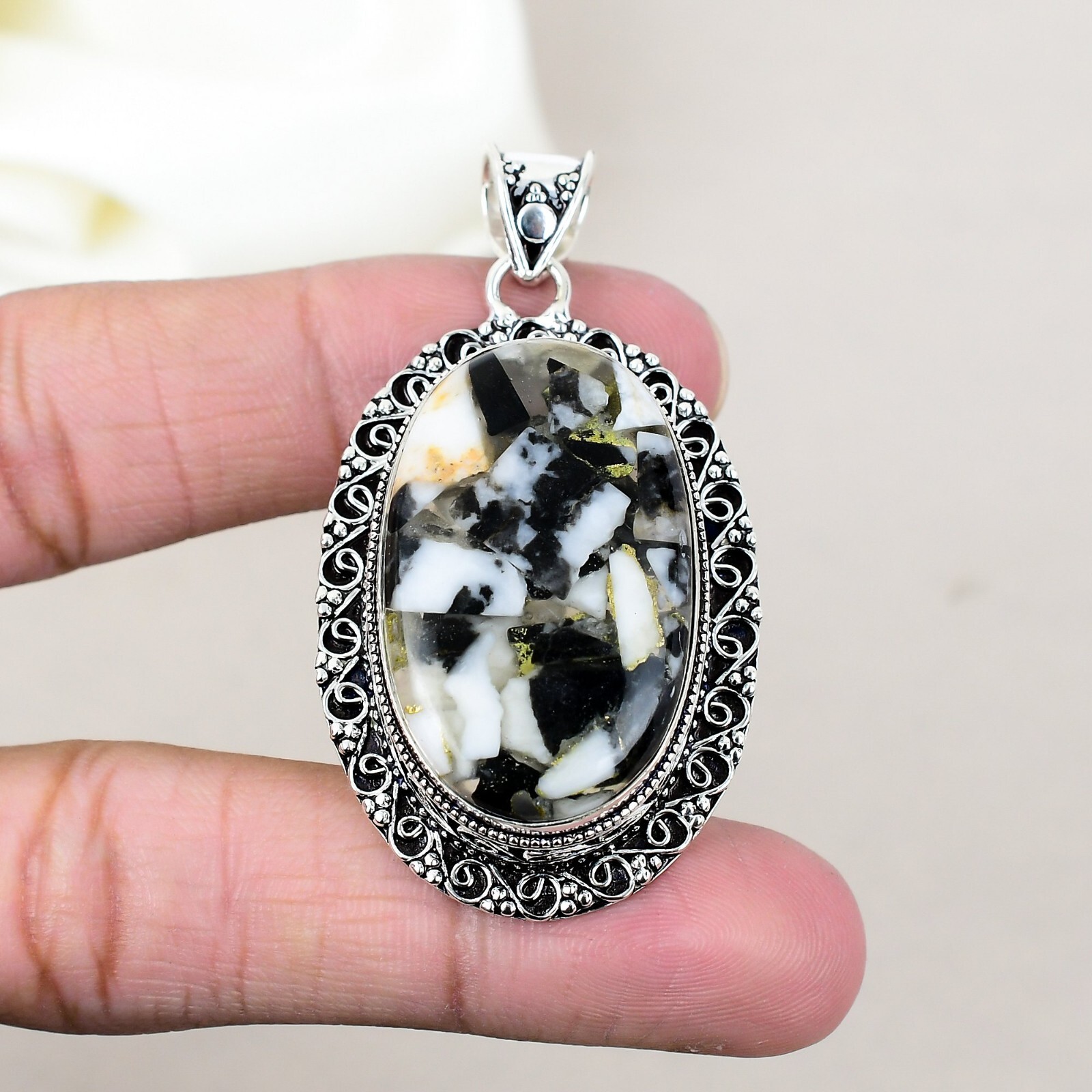 Zebra Jasper Gemstone 925 Sterling Silver Statement Pendant Jewelry Party Gift