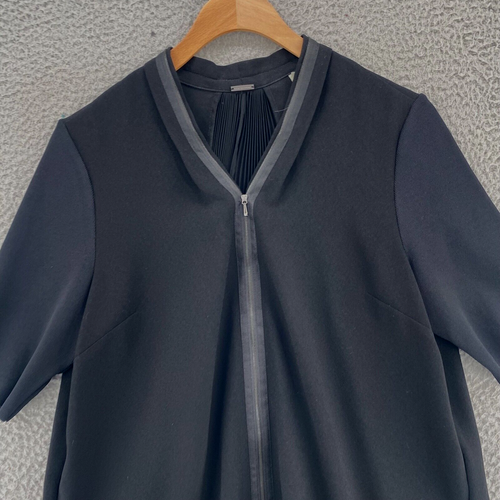 Elie Tahari Top Women Medium Black Full Zip Short Sleeve High Low Stretch Blouse - Picture 2 of 11