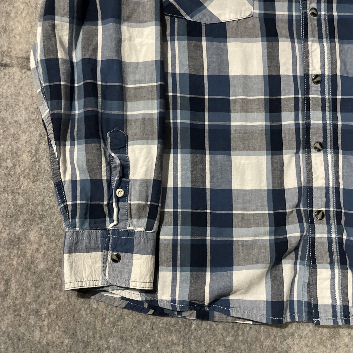 Roebuck Pearl Snap Shirt Mens XL Blue Plaid Long Sleeve Western