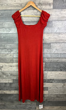 ASOS Design Midi Dress Size UK 8 Rust Red Puff Boho Sleeves Jersey Stretch