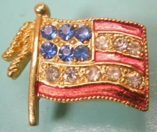 American Flag Rhinestone US Vintage Tie Tack Lapel Pin old glory t120