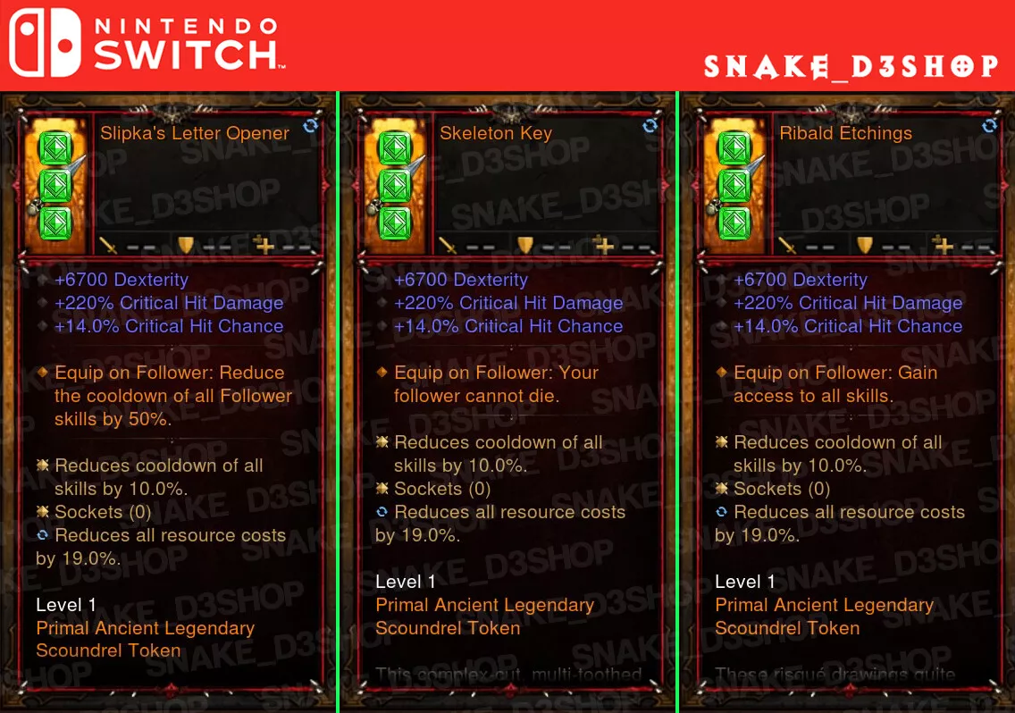 Diablo 3 Nintendo Switch PRIMAL Modded Follower Relics eBay