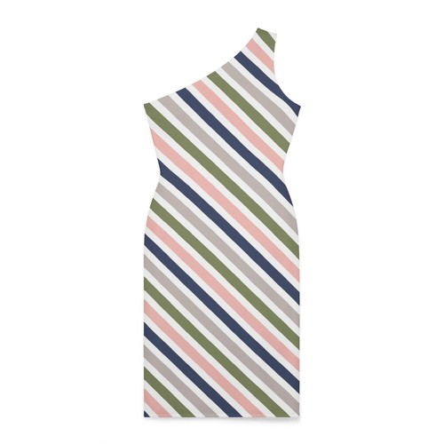 Women's Sleeveless One Shoulder Dress Fitted Silhouette Diagonal Lines Elegant - Picture 11 of 19