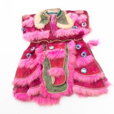 VTG Traditional Asian Mongolian Children's Clothing Fur Silk Sequins 14" x 12"