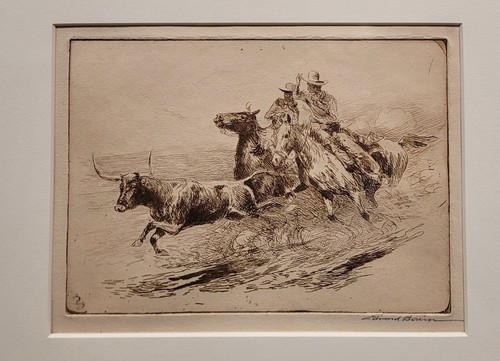 Edward Borein -Cowboys Chasing a Longhorn Bull-1920s Original Etchings - 第 4/9 張圖片