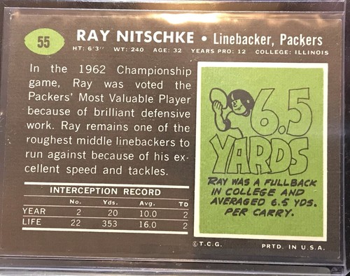Ray Nitschke EX 1969 Topps Set Break # 55 - Imagen 2 de 2