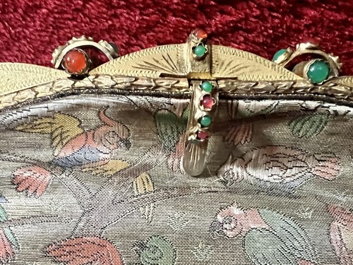 VTG ANT FRENCH PURSE FABULOUS SILK FABRIC W/STUNNING GILT JEWELED FRAME I.MAGNIN - Picture 8 of 19
