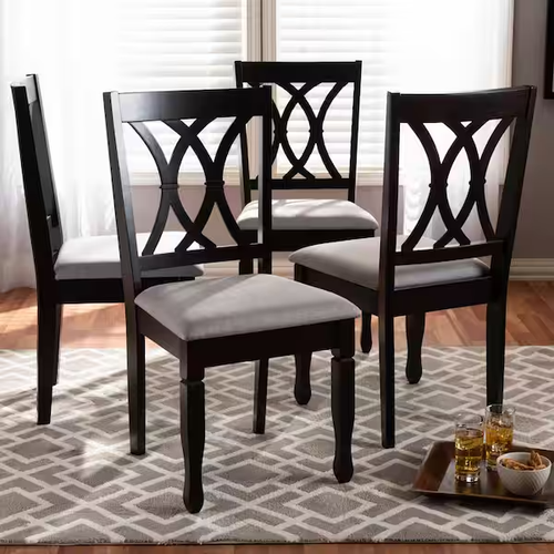 Baxton Studio Reneau Fabric and Wood Dining Chairs in Gray and Brown (Set of 4) - Picture 7 of 7