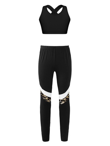 Kids Girls Tracksuits Competition Crop Top Yoga Pants Workout Sportwear Jazz - Picture 5 of 28
