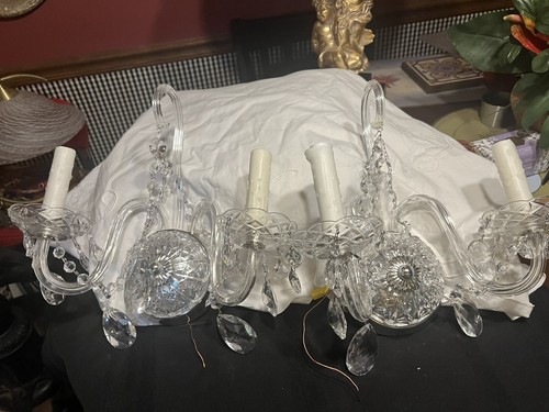 Pair “SWAROVSKI” CRYSTAL SCONCES Olde World Beautiful! 4/Candle - Picture 15 of 24
