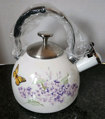 LENOX BUTTERFLY MEADOW 2.5 QUART TEA KETTLE - STAINLESS STEEL HANDLE - ORIG TAG