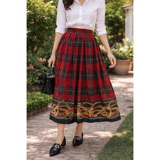 Vintage Chaus Red Plaid Equestrian Pleated Midi Skirt Vintage Size 10