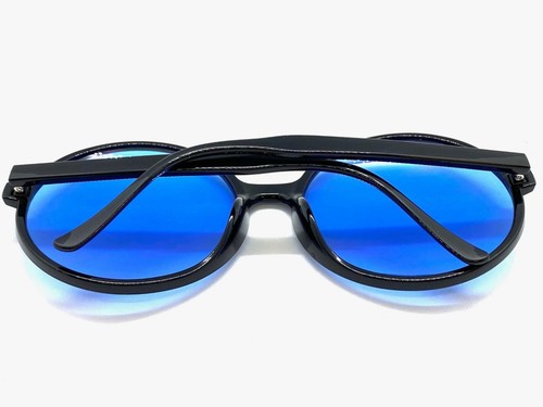OVERSIZED EXAGGERATED Retro SUNGLASSES X Large Big Round Black Frame Blue Lens - Picture 6 of 6