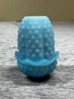 Vintage Fenton Fairy Lamp Hobnail Blue Satin Milk Glass READ Marks candle holder