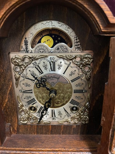 Vintage WUBA Warmink Mantel Clock Moon Phase Dial Double Bell Chime - Picture 3 of 23