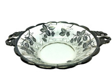 Vintage Used Sterling Overlay Clear Glass Decorative Bowl Two Handled