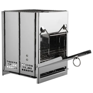 Outdoor Portable Wood Burning Camping Stove Barbecue Folding Chrome Steel Grill