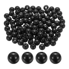 100pcs 16mm Black Round Wood Beads 4.3mm Large Hole for Jewelry Making