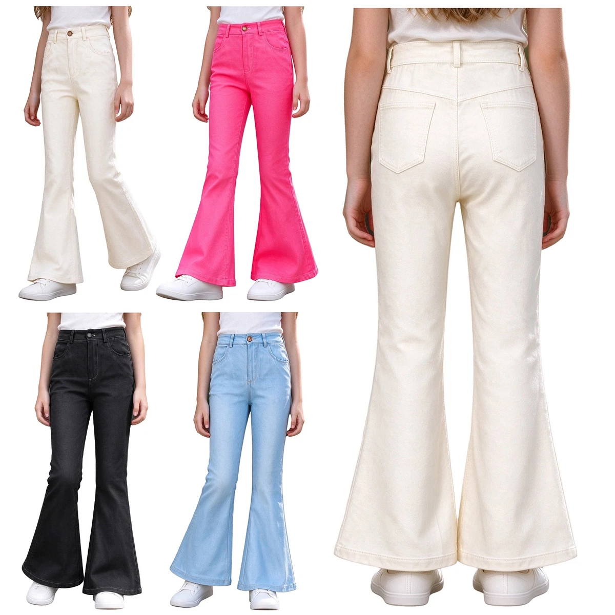 Girls Jeans Daily Wear Weekend Denim Flared Pants Outing Bell Bottom Holiday