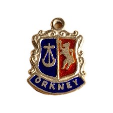 ORKNEY SCOTLAND RARE Silver Vintage Travel Shield Enamel Souvenir  Charm