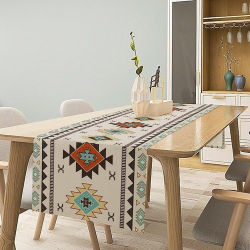 Aztec Southwest Table Runner,Ethnic Style Design Geometric 13x36inch, Aztec-4  - Bild 2 von 6