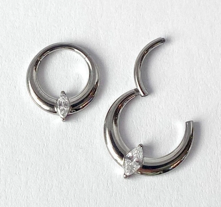 1pc Solid Titanium Marquise Gem Wide Hinged Segment Ring Helix Septum Clicker - Image 3 of 4