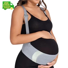 Maternity Belly Support Band Adjustable Pregnancy Belt with Back Brace Gray