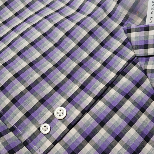 Pronto Uomo Slim Fit Poplin Purple Plaid Dress Shirt Mens Sz L 16-34/35 Non Iron - Picture 7 of 7