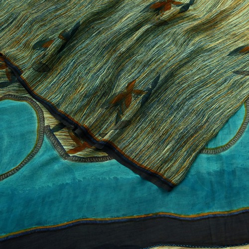 Vintage Sari Pure Georgette Silk Block Printed Sarees Sewing 5yd Fabric Soft - Picture 17 of 24