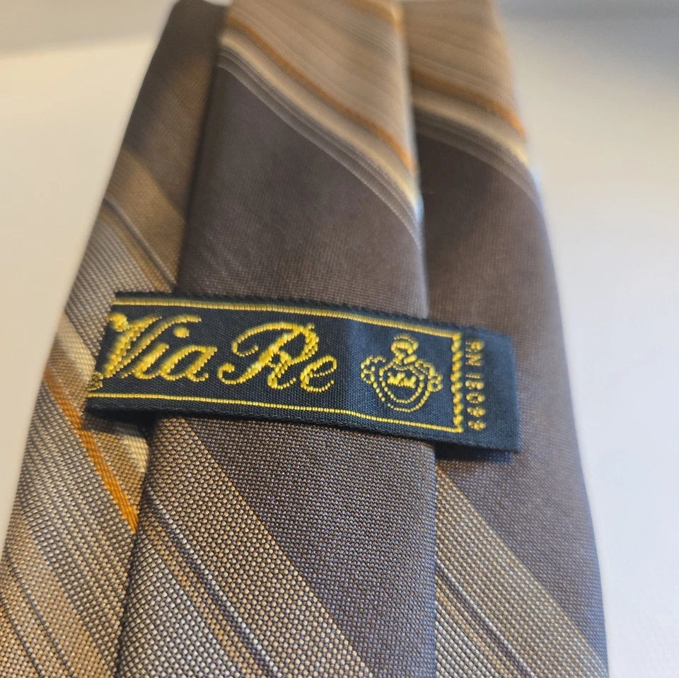 Corbata Via Re Hombre Vintage, Rayas Marrones Buen Estado Foto 4 de 4