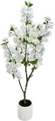 4FT Artificial Crab Blossom Tree with Planter - Realistic Faux