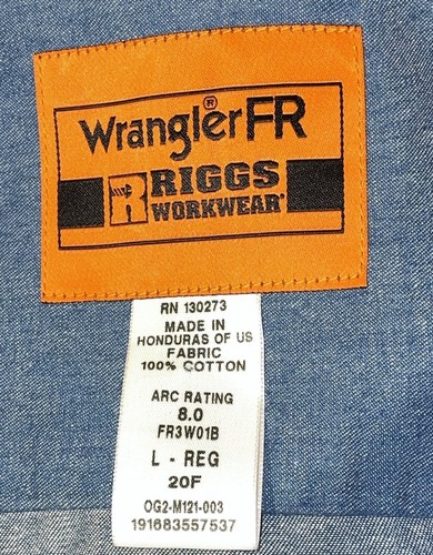 NEW Wrangler FR Riggs Workwear Blue Denim Shirt Sz L 52 Chest Btn Up FR3W01B NWT - Picture 6 of 19