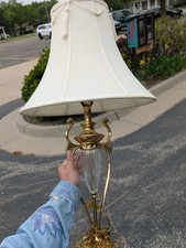 Hollywood Regency Brass And Crystal Table Lamp Beautiful Vintage Works
