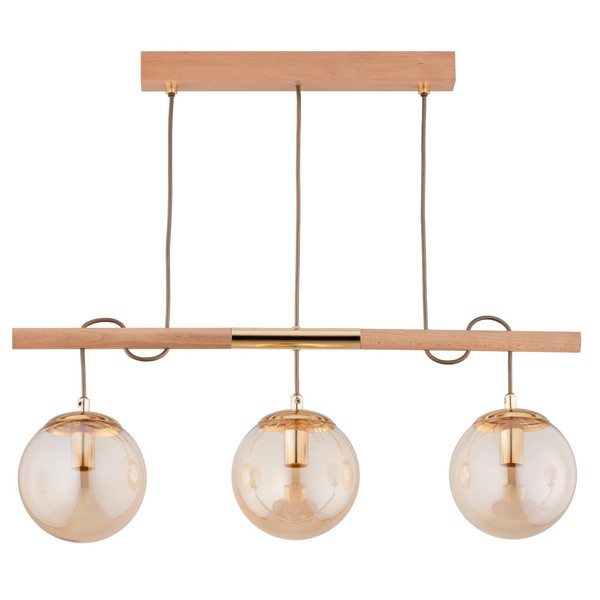 HäNgelampe Beige Bernstein Holz Glas Blendarm E14 66 Cm Pendelleuchte Esszimmer-image